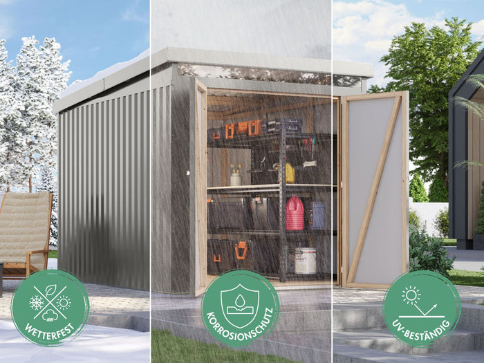 Karibu Metallhaus Aurum 3 in Anthrazit, inkl. Anbaudach 2 m