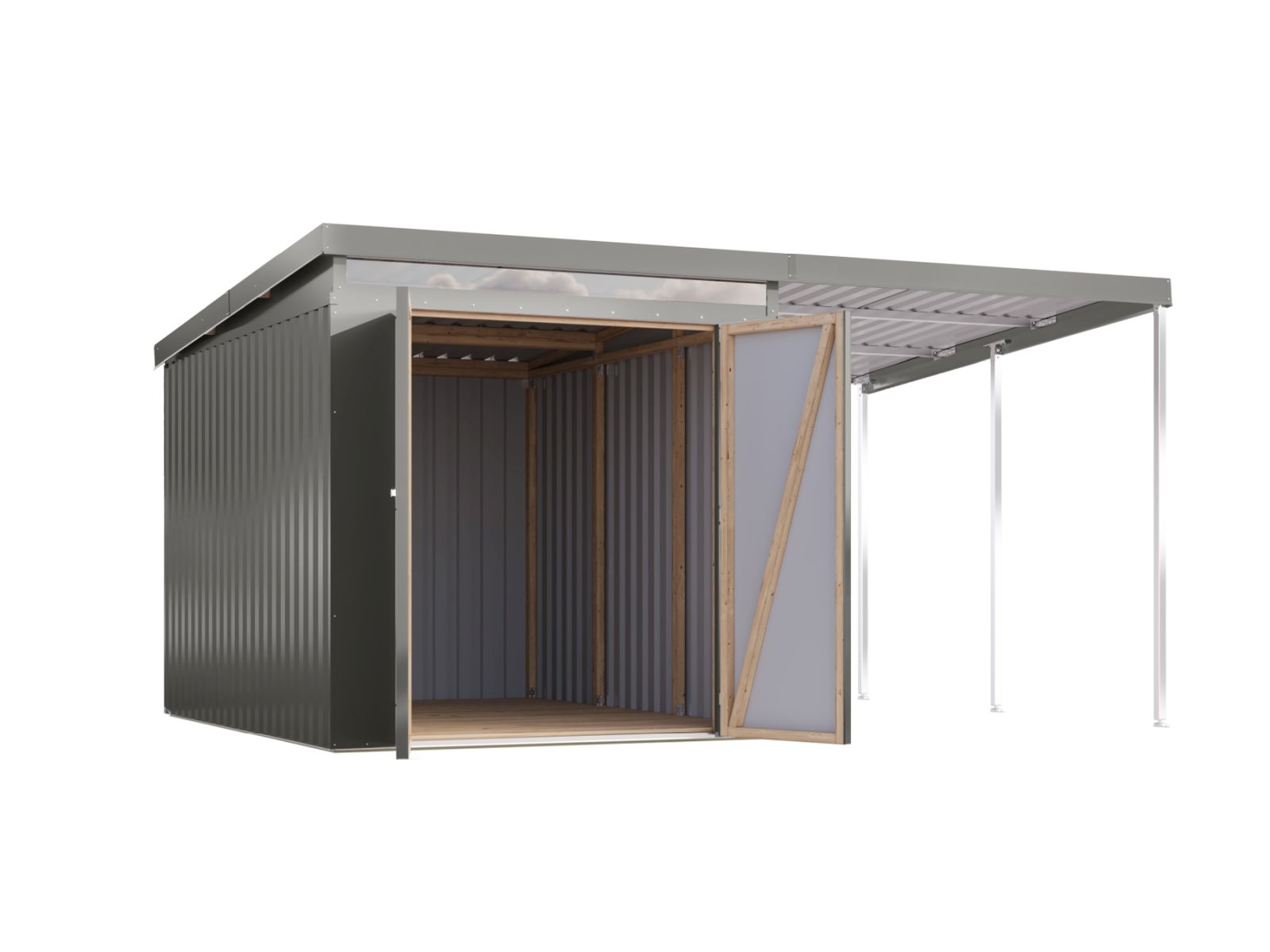 Karibu Metallgerätehaus Iridium 2,5 in Graualuminium, inkl. Anbaudach 2m