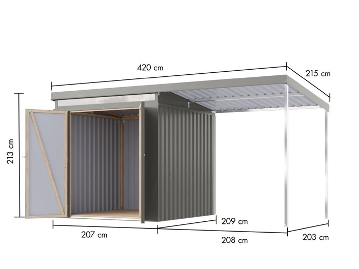 Karibu Metallgerätehaus Iridium 2, Graualuminium, inkl. Anbaudach 2m