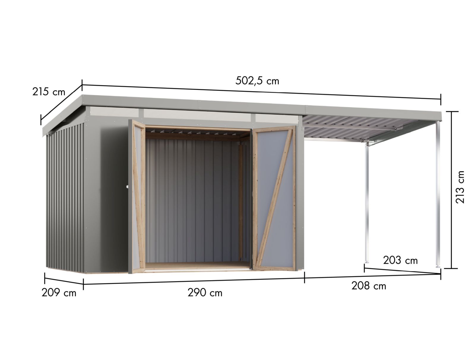Karibu Metallgerätehaus Iridium 3 in Graualuminium, inkl. Anbaudach 2m