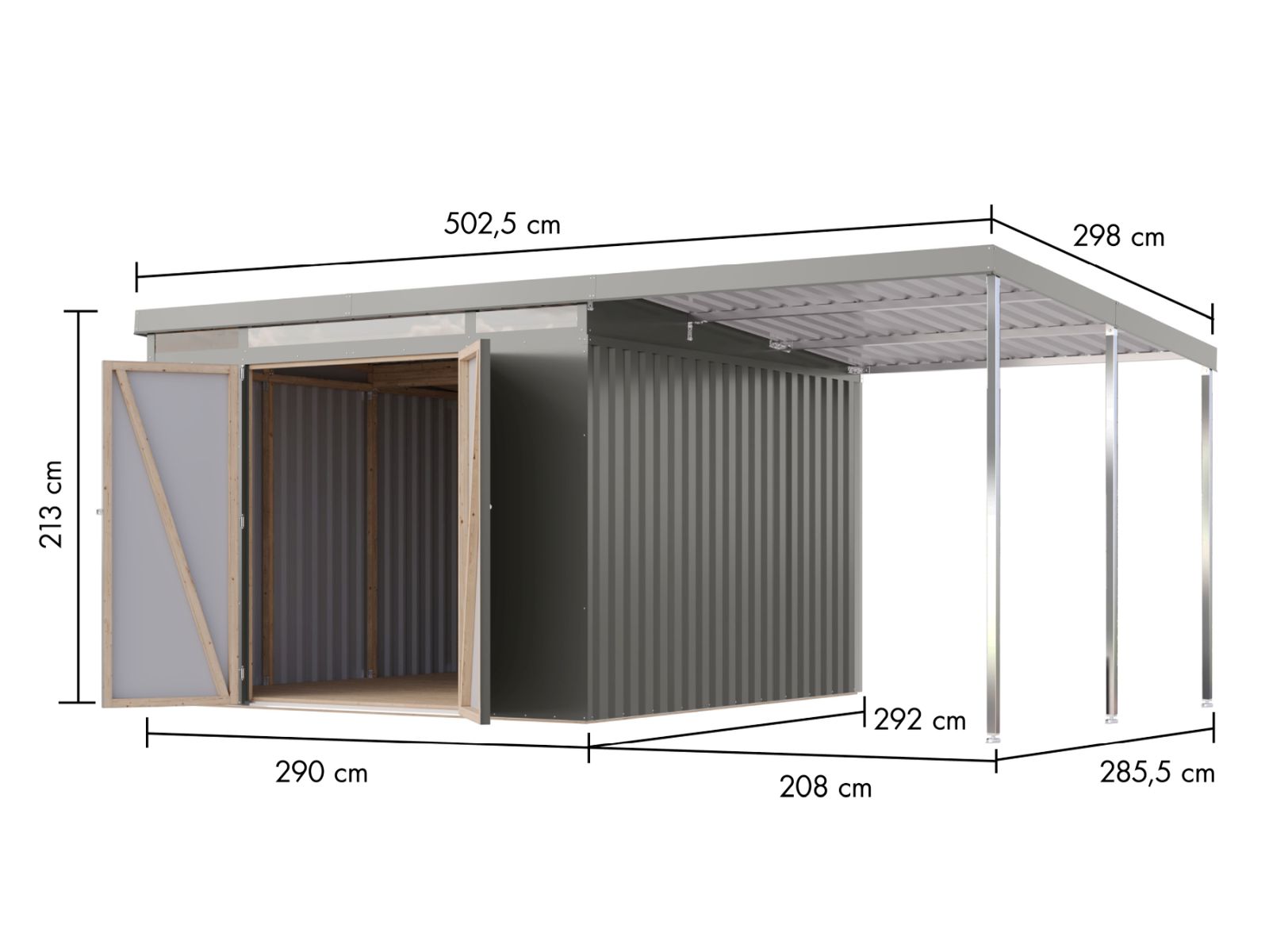 Karibu Metallgerätehaus Iridium 3,5 in Graualuminium, inkl. Anbaudach 2m