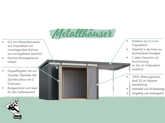 Karibu Metallhaus Aurum 3 in Anthrazit, inkl. Anbaudach 2 m