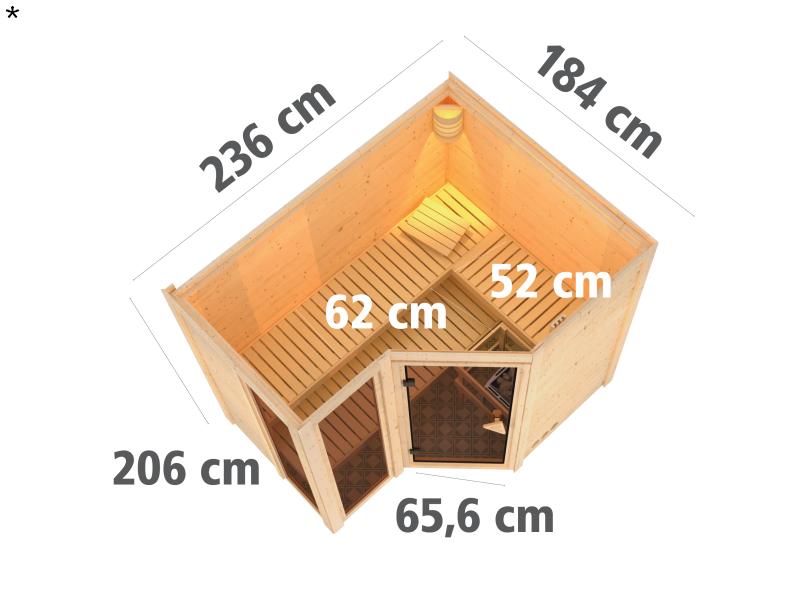 Amara - Karibu Sauna inkl. 9-kW-Ofen - ohne Dachkranz -