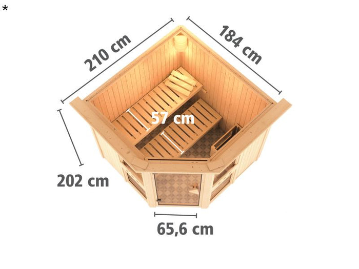 Amelia 1 - Karibu Sauna inkl. 9-kW-Ofen - mit Dachkranz -