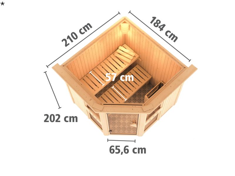 Amelia 1 - Karibu Sauna inkl. 9-kW-Ofen - mit Dachkranz -