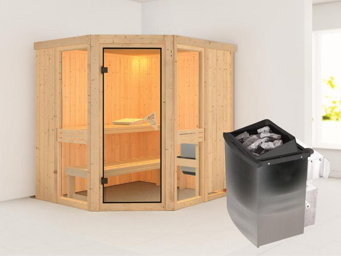 Amelia 1 - Karibu Sauna inkl. 9-kW-Ofen - ohne Dachkranz -