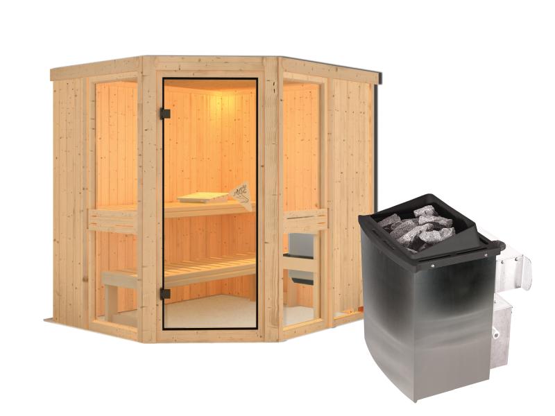 Amelia 1 - Karibu Sauna inkl. 9-kW-Ofen - ohne Dachkranz -
