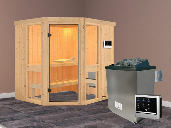 Amelia 1 - Karibu Sauna inkl. 9-kW-Ofen - ohne Dachkranz -