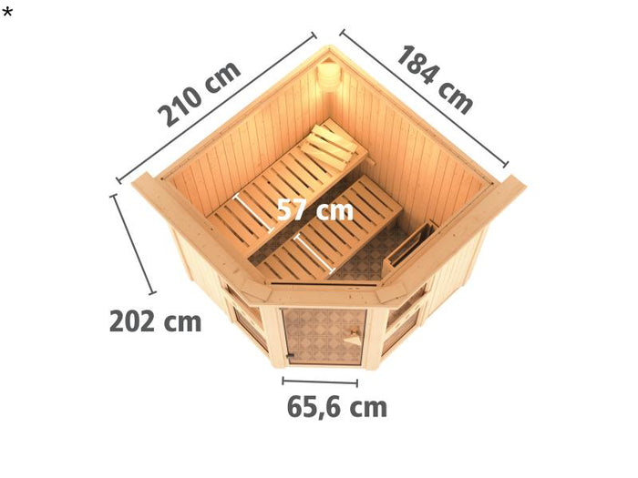 Amelia 1 - Karibu Sauna ohne Ofen - mit Dachkranz -