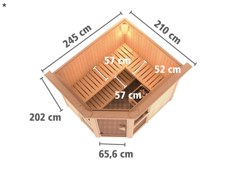 Amelia 3 - Karibu Sauna inkl. 9-kW-Ofen - mit Dachkranz -