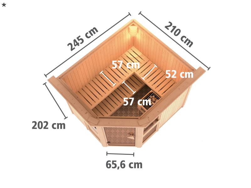 Amelia 3 - Karibu Sauna inkl. 9-kW-Ofen - mit Dachkranz -