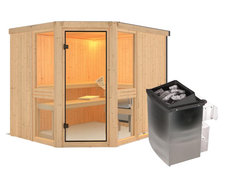 Amelia 3 - Karibu Sauna inkl. 9-kW-Ofen - ohne Dachkranz -
