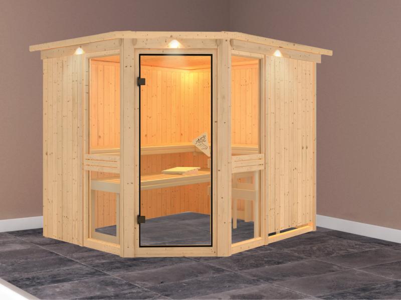 Amelia 3 - Karibu Sauna ohne Ofen - mit Dachkranz -