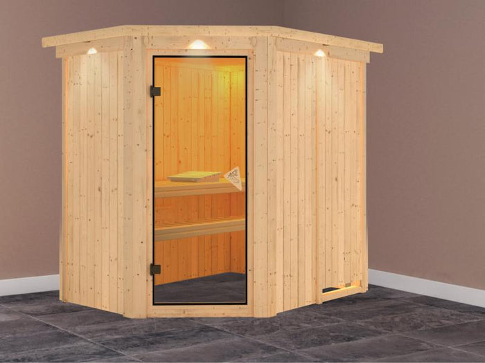 Carin - Karibu Sauna ohne Ofen - mit Dachkranz -