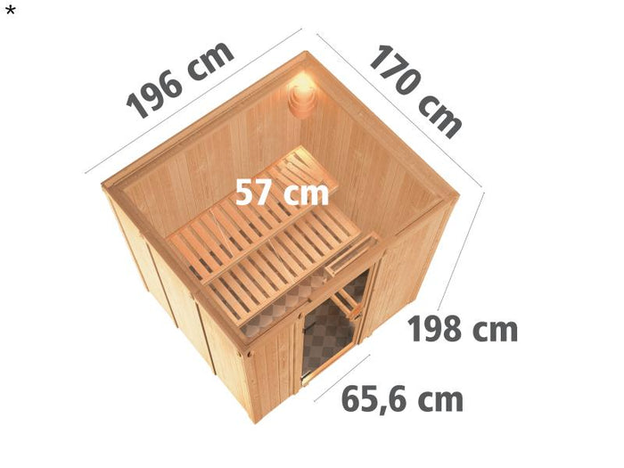 Daria - Karibu Sauna Plug & Play inkl. 3,6 kW-Bioofen - ohne Dachkranz -