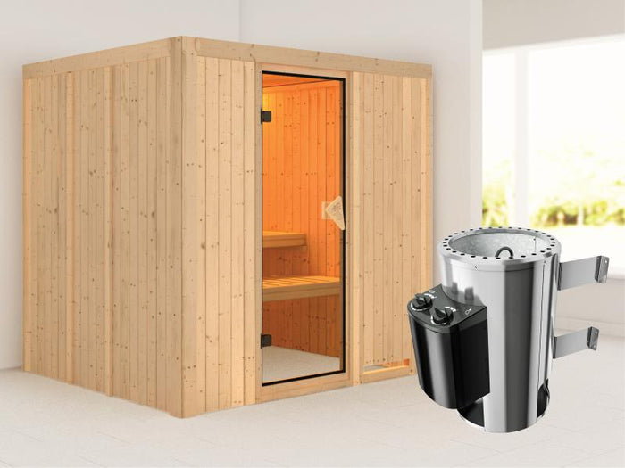 Daria - Karibu Sauna Plug & Play inkl. 3,6 kW-Ofen - ohne Dachkranz -