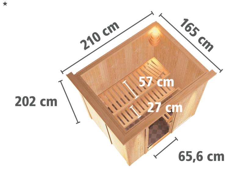 Fanja - Karibu Sauna Plug & Play inkl. 3,6 kW-Ofen - mit Dachkranz -