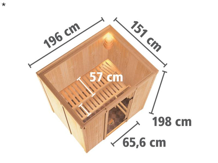 Fanja - Karibu Sauna Plug & Play ohne Ofen - ohne Dachkranz - Energiespartür