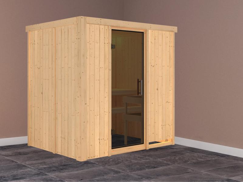 Fanja - Karibu Sauna Plug & Play ohne Ofen - ohne Dachkranz - Moderne Saunatür