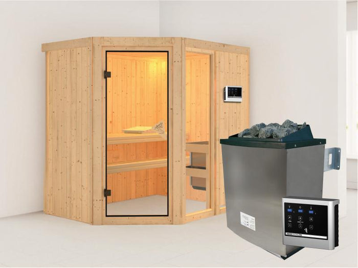 Fiona 1 - Karibu Sauna inkl. 9-kW-Ofen - ohne Dachkranz -