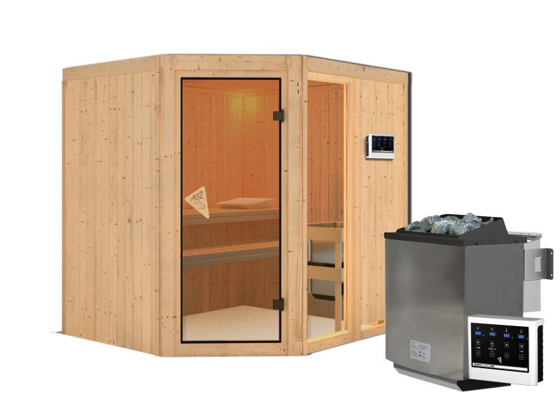 Fiona 2 - Karibu Sauna inkl. 9-kW-Bioofen - ohne Dachkranz -