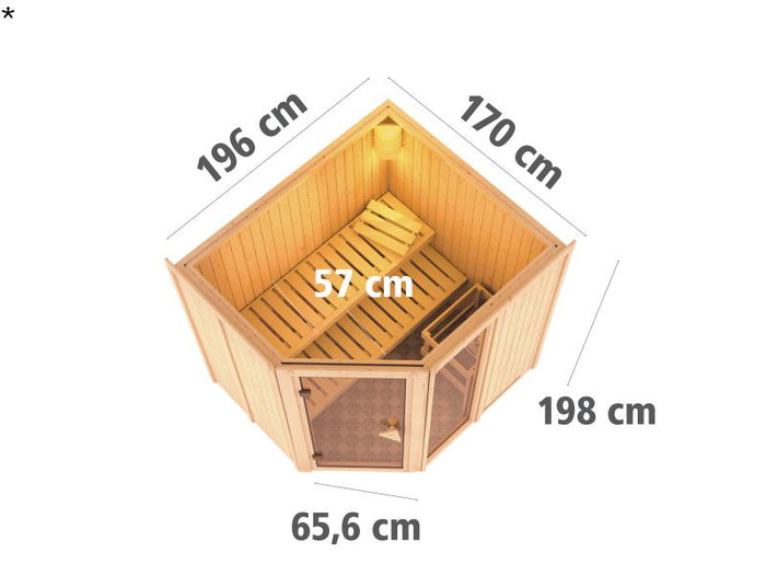 Fiona 2 - Karibu Sauna inkl. 9-kW-Bioofen - ohne Dachkranz -