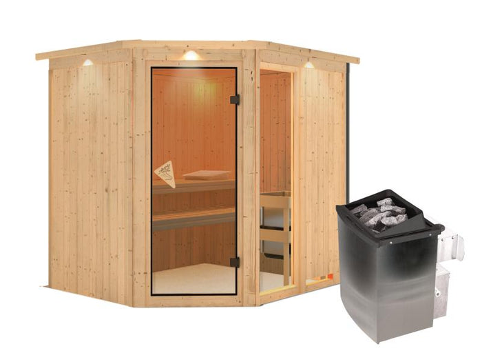 Fiona 2 - Karibu Sauna inkl. 9-kW-Ofen - mit Dachkranz -