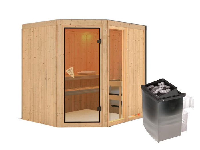 Fiona 2 - Karibu Sauna inkl. 9-kW-Ofen - ohne Dachkranz -