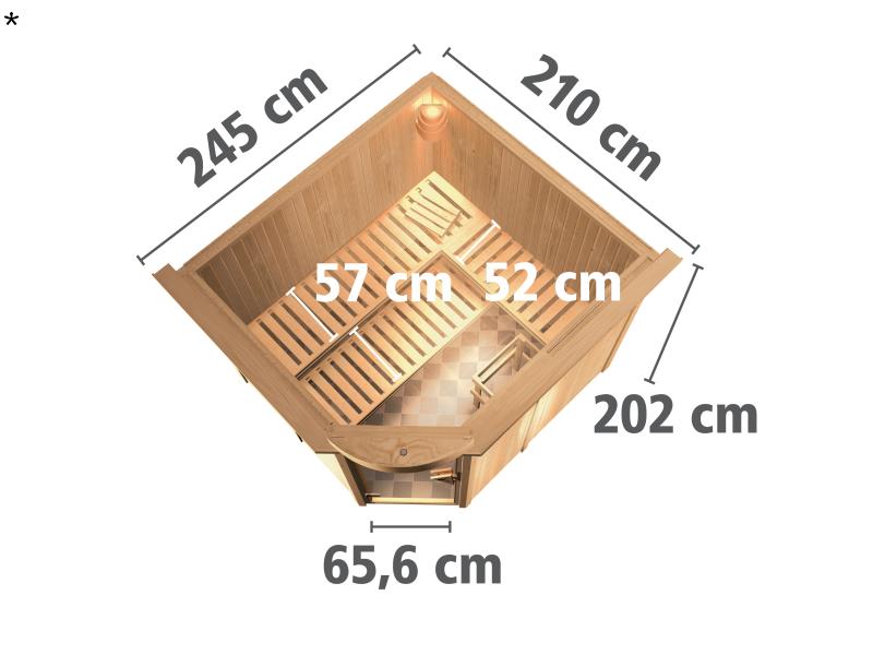 Fiona 3 - Karibu Sauna inkl. 9-kW-Bioofen - mit Dachkranz -