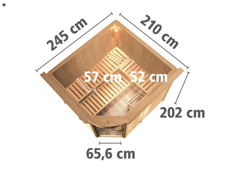 Fiona 3 - Karibu Sauna inkl. 9-kW-Ofen - mit Dachkranz -
