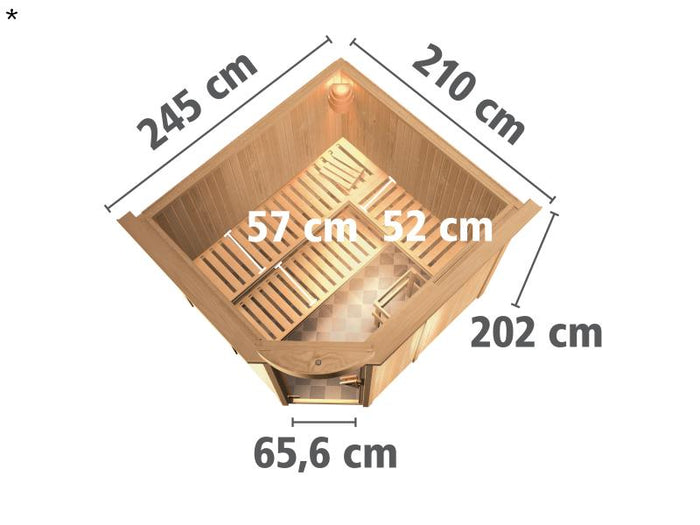 Fiona 3 - Karibu Sauna inkl. 9-kW-Ofen - mit Dachkranz -