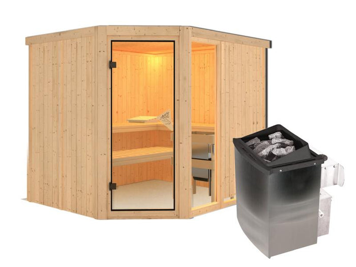 Fiona 3 - Karibu Sauna inkl. 9-kW-Ofen - ohne Dachkranz -