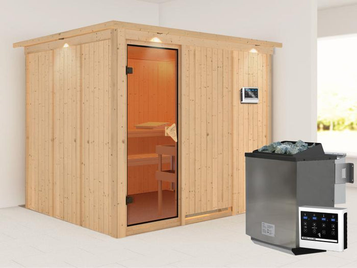 Gobin - Karibu Sauna inkl. 9-kW-Bioofen - mit Dachkranz -