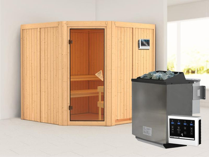 Jarin - Karibu Sauna inkl. 9-kW-Bioofen - ohne Dachkranz -