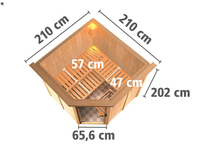 Jarin - Karibu Sauna inkl. 9-kW-Ofen - mit Dachkranz -
