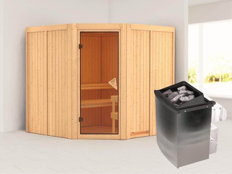 Jarin - Karibu Sauna inkl. 9-kW-Ofen - ohne Dachkranz -