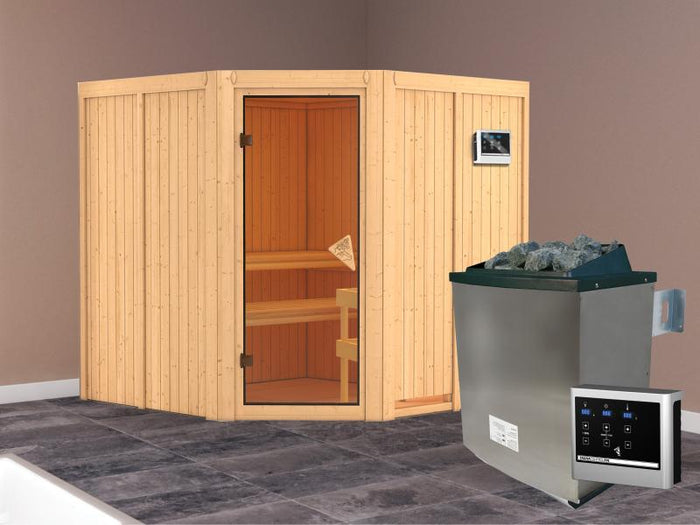 Jarin - Karibu Sauna inkl. 9-kW-Ofen - ohne Dachkranz -