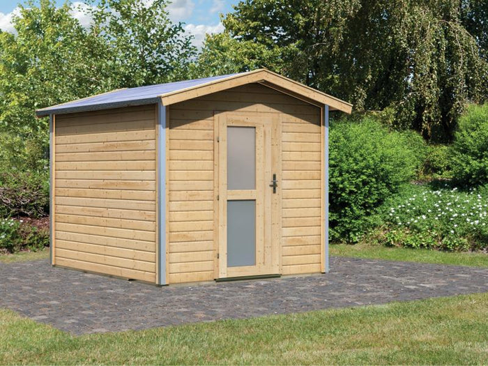 Karibu 38 mm Saunahaus Bosse 1 mit Vorraum - ohne Ofen - Milchglastür