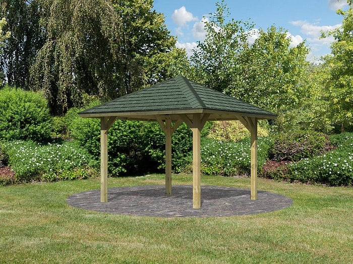 Karibu 4-Eck Pavillon Classic Bergen 1 kdi Sparset inkl. Schindeln