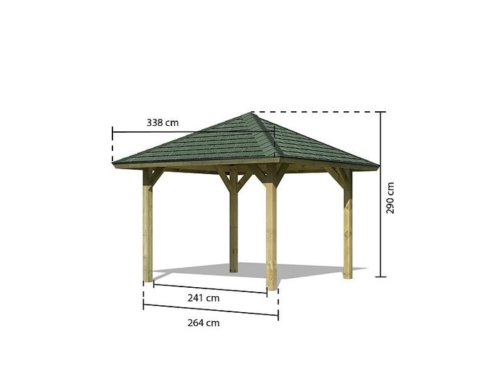 Karibu 4-Eck Pavillon Classic Bergen 1 kdi Sparset inkl. Schindeln