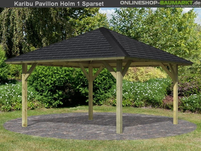 Karibu 4-Eck Pavillon Classic Holm 1 kdi Sparset inkl. Schindeln