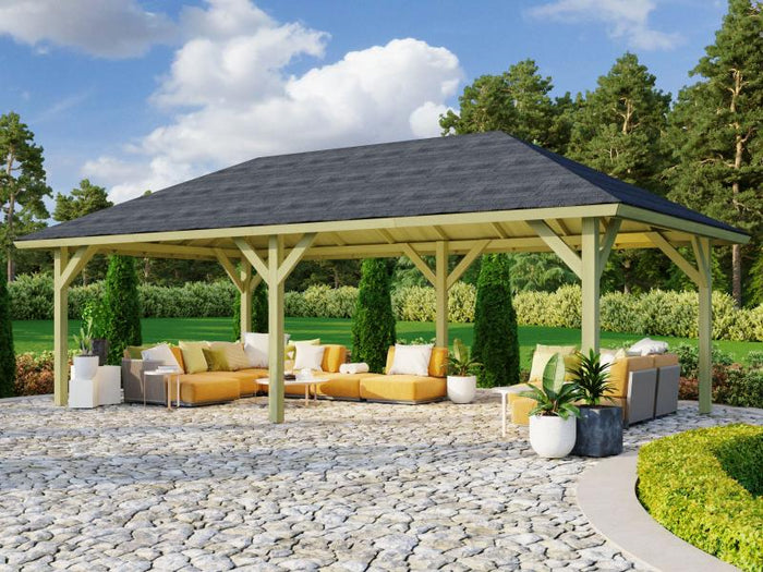 Karibu 4-Eck Pavillon Classic Holm 2 kdi Sparset inkl. Schindeln