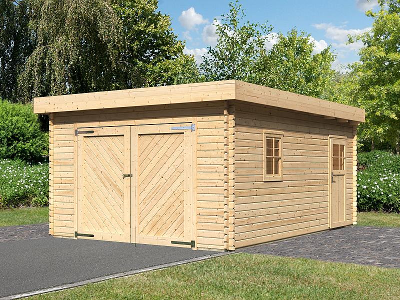 Karibu Blockbohlengarage Flachdach 40 mm natur
