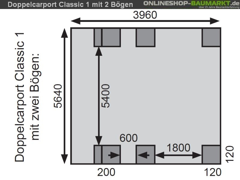 Karibu Carport Classic Doppel 1 mit 2 Einfahrtsbögen kdi