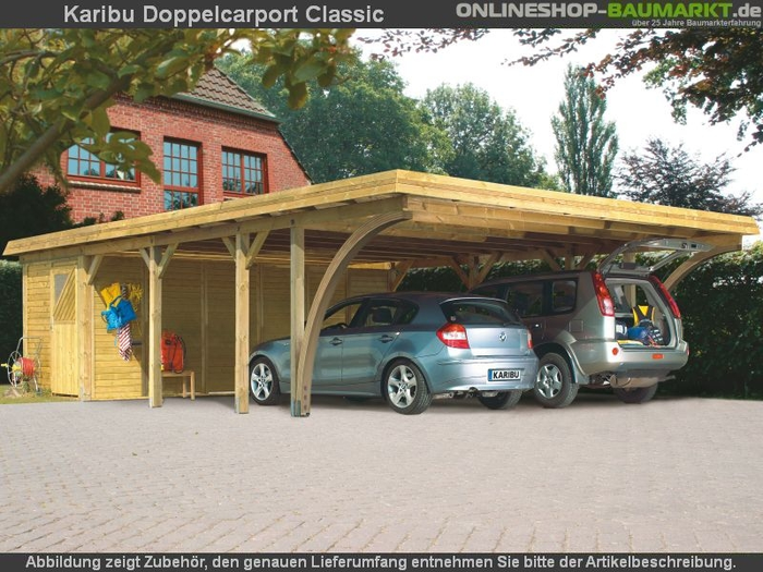 Karibu Carport Classic Doppel 1 mit 2 Einfahrtsbögen kdi