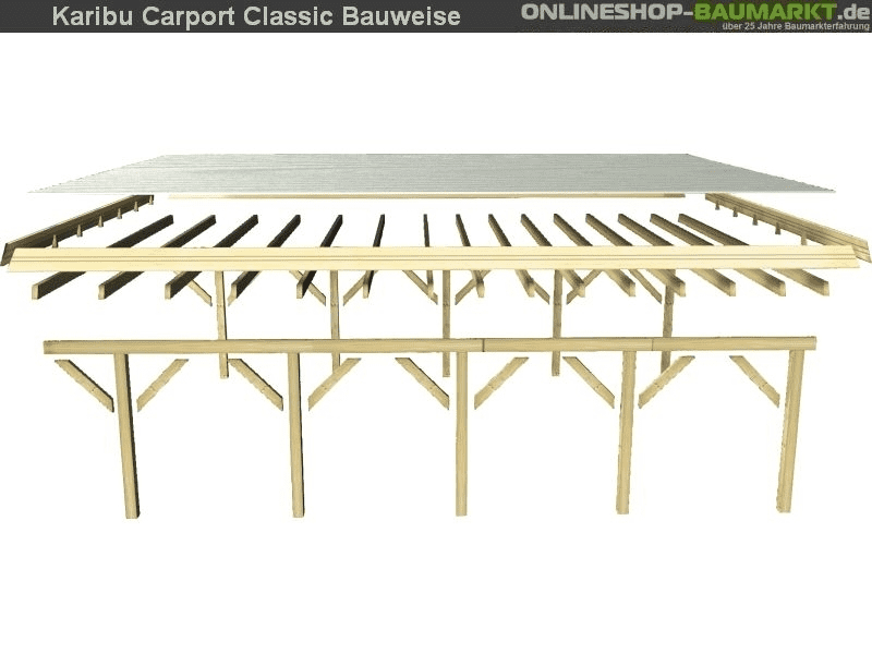 Karibu Carport Classic Doppel 2 mit 2 Einfahrtsbögen kdi