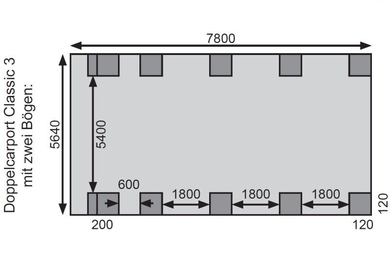 Karibu Carport Classic Doppel 3 mit 2 Einfahrtsbögen kdi
