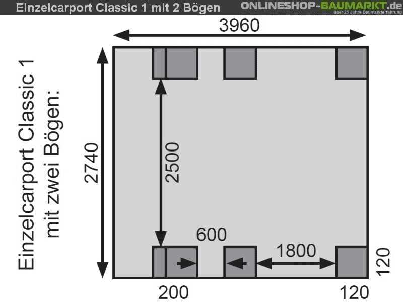 Karibu Carport Classic Einzel 1 mit 2 Einfahrtsbögen kdi