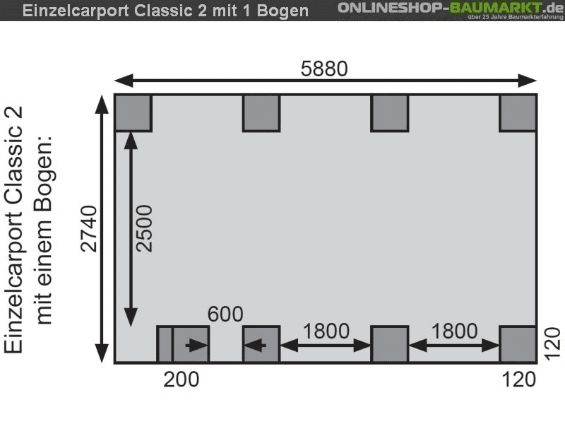 Karibu Carport Classic Einzel 2 mit 1 Einfahrtsbogen kdi