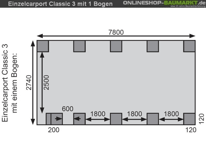 Karibu Carport Classic Einzel 3 mit 1 Einfahrtsbogen kdi